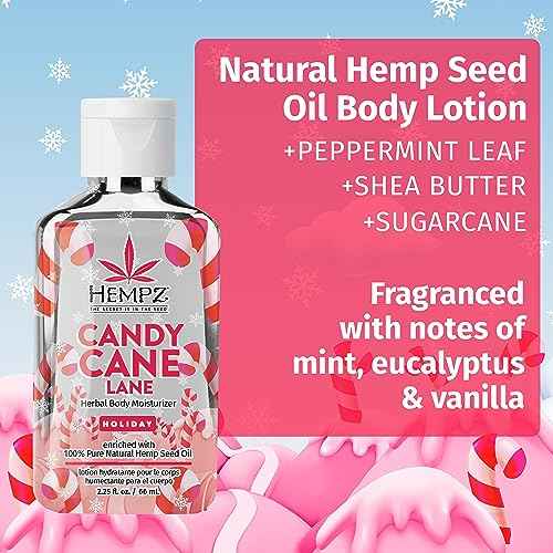 Hempz Limited Edition Peppermint Candy Cane Herbal Body Lotion Moisturizer (2.25 Oz) ? Holiday Body Lotion for Women or Men with Dry or Sensitive Skin - Hydrating Face Moisturizer for Daily Radiance
