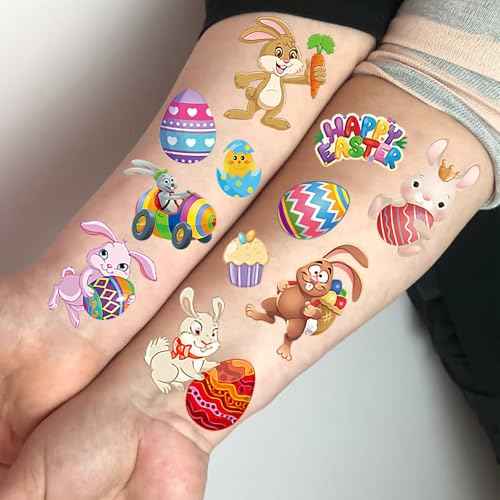 10 Sheets Happy Easter Tattoos For Kids Boys Girls Temporary Tattoos Easter Party Decoration Goodie Bag Fillers, Funny Bunny Eggs Fake Tattoo Sticker Easter Party Favor Supplies Easter Basket Stuffers
