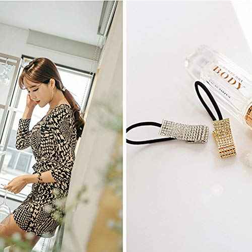 Ruihfas 2Pcs Designer Fashion Elastic Rhinestone Hairtie Ponytail Holder Headband Hair Ties Accessories for Women Girls Hair Band Scrunchies