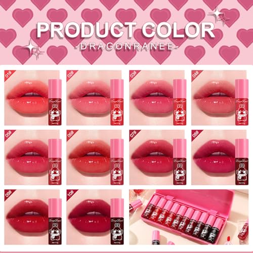 10 Colors Lip Tint Stain Set,Korean Lip Gloss,Watery Lip Stain Mini Liquid Lipstick Waterproof,Moisturizing Lip Stain Set Multi-Use Lip and Cheek Tint,Non-Stick Cup,Lightweight,Vivid Color Lip Makeup