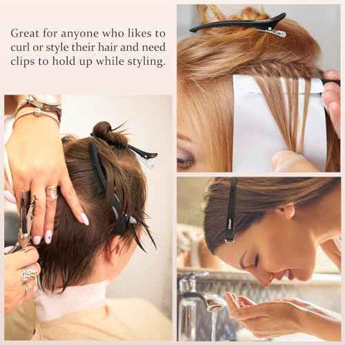 AIMIKE 6pcs Professional Hair Clips for Styling Sectioning, Non Slip No-Trace Duck Billed Hair Clips with Silicone Band, Salon and Home Hair Cutting Clips for Hairdresser, Women, Men - Black 4.3¡± Long
