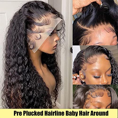 13x4 Deep Curly Lace Front Wigs Human Hair Wet and Wavy Water Wave Human Hair Wigs (13x4 deep wave lace closure wigs, 22 Inch)