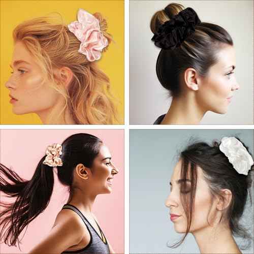 Silk Scrunchies,6Pcs Scrunchies for Women,Silk Hair Ties,Oversized Elastic Hair Ties for Frizz&Breakage Prevention Women Thick Curly Hair. (Red)