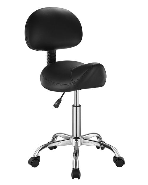 VEVOR Saddle Stool with Back Support and Wheels, 450 LBS Weight Capacity Ergonomic Rolling Stool, Height Adjustable Thickened PU Leather Swivel Saddle Chair for Salon, Spa, Massage, Tattoo, Black