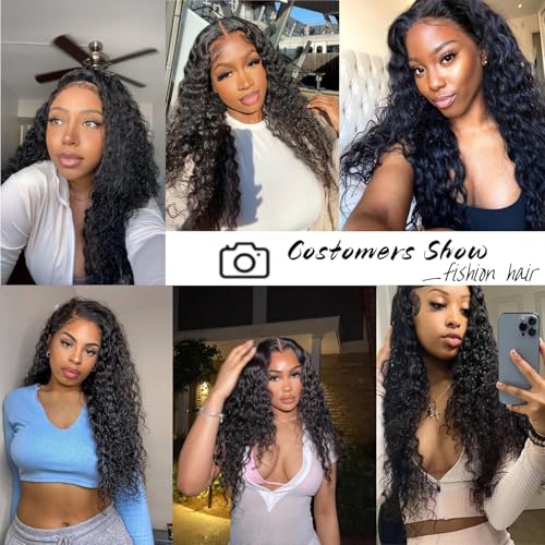 Water wave bundles 12A 100% Unprocessed Deep human hair bundles with Hair Extensions Natur weave Curly human hair natural blcak color for women (Natural Black, Water 20 22 24 inch 100g/bundle)