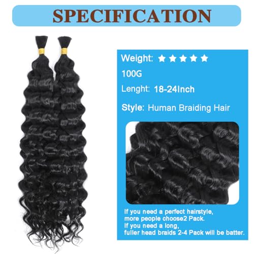 Human Braiding Hair for Boho Braids 24 Inch Italian Curly Bulk Human Hair 100% Unprocessed Brazilian Virgin Hair for Braiding Bohemian No Weft 2 Bundles/Pack Natural Color