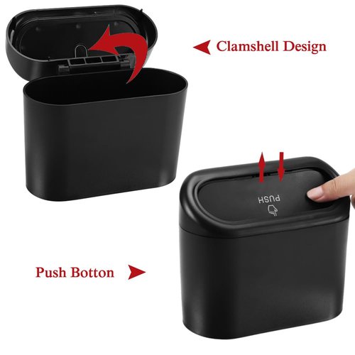 Accmor Car Trash Can with Lid, 2 Pack Mini Auto Dustbin Garbage Organizer Holder, Portable Hanging Wastebasket Trash Container Bin with Plastic Bags for Vehicle, Home, Office (Black+Red)