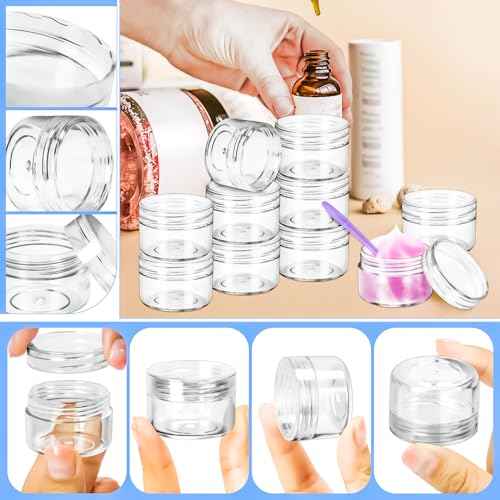 MotBach 40 PCS 15g Empty Plastic Containers with Clear Lids, Small Makeup Containers, 0.5oz Small Sample Jars Round Travel Cosmetic Jars with Spatulas for Liquid Cream Lotion Powder