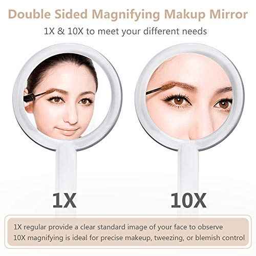 1X & 10X Magnifying Double Side Hand Makeup Mirror with Stand, Handheld Vanity Mirror, Clear