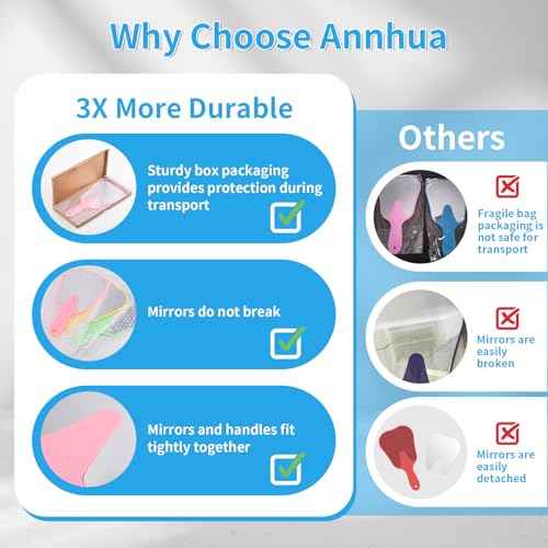 Annhua Handheld Mirrors with Handle Small Face Mirror, Tooth Shaped Hand Mirror Makeup, Used for Dentist Office, Clinic, Bathroom, Barber and Salon - White