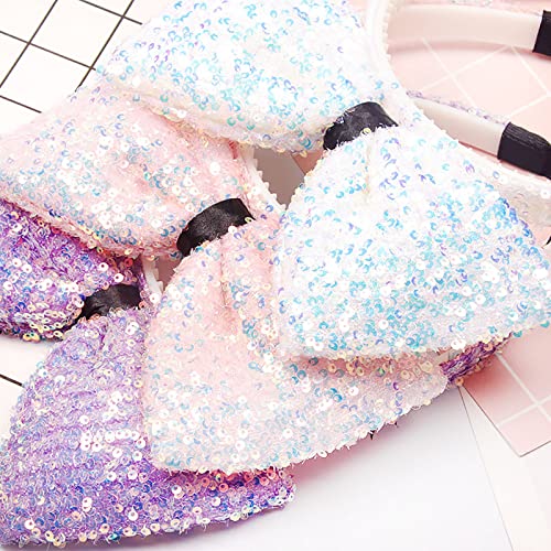 Sequin Mouse Ears Headbands Bow Glitter Hair Clasp Party Decoration for Girls,Women