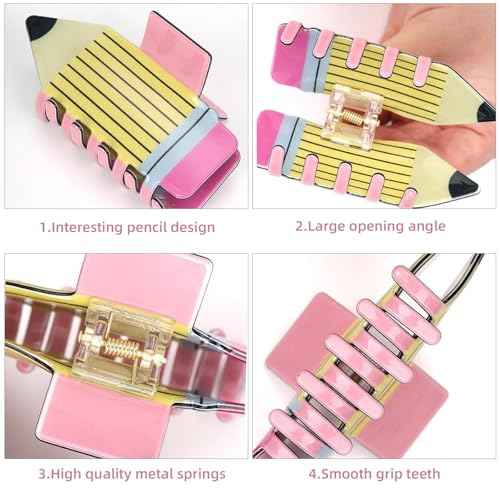 3 Pack Pencil Hair Claw Clips for Women Girls, Funny Back To School Hair Clips Supplies, Cute Hair Jaw Barrettes, Strong Hold Claw Clips Fun Hair Accessories