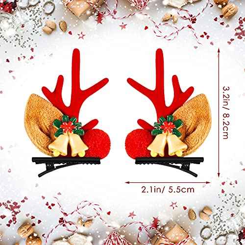 6 Pairs Girls Hair Clips Deer Horn Barrettes Christmas Reindeer Hair Clip Antlers Hair Clips Antler Hair Ornament Hair Accessories for Women Girls Christmas Decorations Party Cosplay