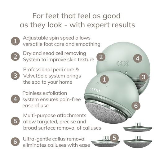 GESKE Electric Pumice Foot Smoothing Spinning Sphere | 8 in 1 | Electric Foot File & Exfoliator | 3 Pumice Stone Attachments | for Smooth Feet | Advanced Callus Removal |for Your Pedicure Set