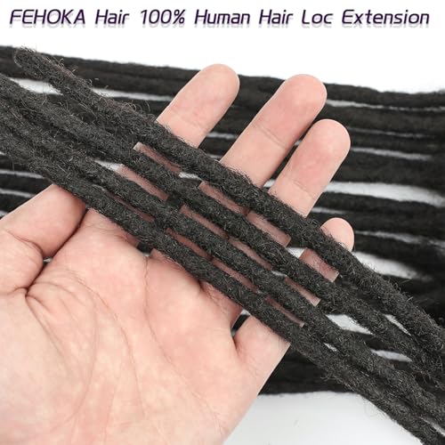 0.8cm Human Hair Locs Extensions 8 Inch 60 Str Loc Extension Black 100% FUll Handmade Human Hair Dreadlock Extension for Woman/Man/Kids Human Hair Locks Can be Curly and Dyed