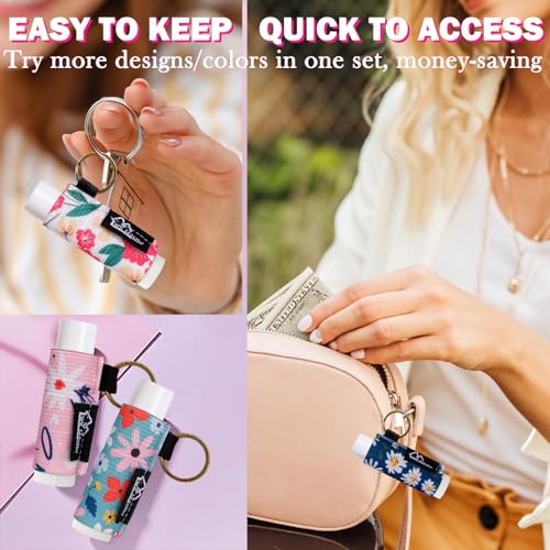 WK IEASON 8PCS Lip Balm Holder Keychain Bulk Holder made for Chapstick Holder Key chain Lip Gloss Sleeve Holder -Elastic Holder Sleeve for Fat and Slim Lip Balms&Gloss and Lip Sticker(8pcs Floral C)