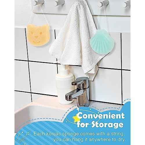 MoHern Konjac Baby Sponge for Bathing, 5Pcs Natural Cute Shapes, Kids Bath sponges for Infants, Toddler Bath time, Plant-Based, Extra Soft