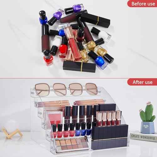 KINGROW Nail Polish Organizer Holder Rack 6 Layers Acrylic Display Rack Eyeglasses Shelf Essential Oils Ink Storage Holds Up to 96 (Fit 1-2oz Bottles)