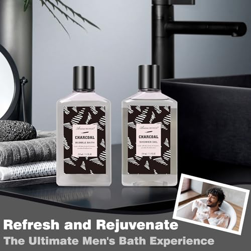 Father Day Gift for Men Spa Gifts for Men, Charcoal Bath and Body Gift Set for Men, 10 Pcs Spa Kits Ideal Birthday, Christmas. Men's Relaxation Bath Baskets, Self Care Kit