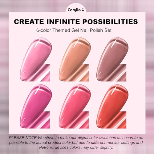 CAMILA ¢¯ Pink Gel Nail Polish Set 6pcs UV/LED Soak-Off Gel Polish (12ml) - Long-Lasting Nail Art Kit (Pink)