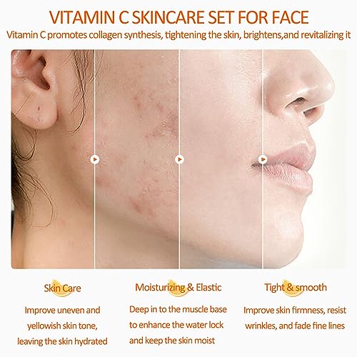 Vitamin C Skin Care Set, Girls Skincare Gift Set With Cleanser, Toner, Face Serum, Face & Eye Cream, Skin Care For Teens 10-12, Lasting Moisturizing Travel Skincare Set For Women