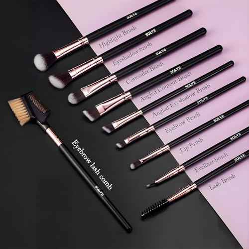 SOLVE Makeup Brushes, 16 Pcs Premium Synthetic Make up Brushes with Black Travel Case, Makeup Brush Set for Foundation Powder Concealers Eyeshadow Eyeliner (Black & Pink)