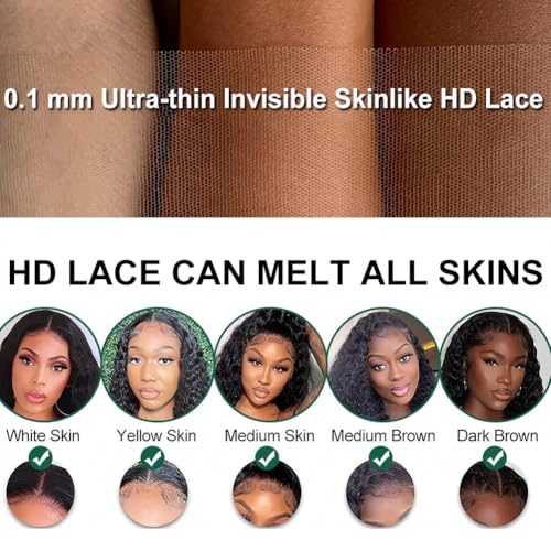 ITODAY 13x6 Deep Wave Lace Front Wigs Human Hair 200% Density 24 Inch Curly Human Hair Wig for Women Natural Black HD Transparent Lace Glueless Frontal Wigs Pre Plucked Natural Color