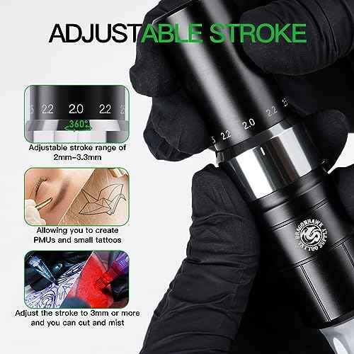 Dragonhawk Tour Y23 Wireless Tattoo Kit 2 Replaceable Batteries Tattoo Pen Machine Gun Kit with 6 Strokes Length Change