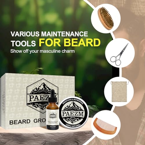 5 Piece Beard Grooming Kit for Men, including All Natural Beard Oil, Beard Balm with Sweet Orange Scent, Comb, Scissors, Storage Bag, Beard Care Set Christmas Birthday Father's Day Gift for Him