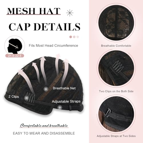 Aisaide Highlight Honey Brown Mix Dark Blonde Long Wavy Wig Layered with Curtain Bangs for Black Women Synthetic Highlight Brown Layered Wig Long Wavy Shaggy for Women 24inch