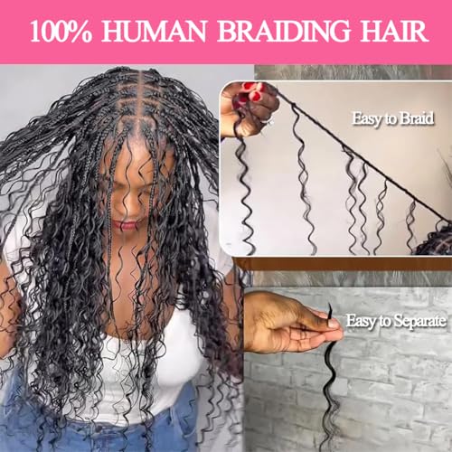 Human Braiding Hair Deep Wave Bulk Human hair for Braiding Natural Black Color No Weft Human Hair Bundles Micro Virgin Human Hair Extension for Boho Braids (100g(2bundles), 26 Inch)