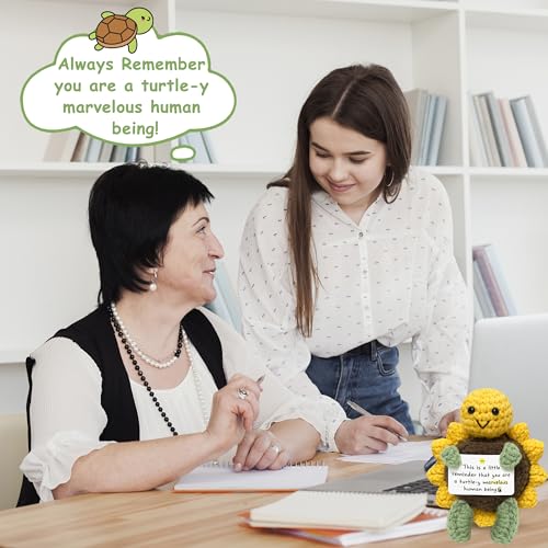 Funny Positive Turtle for Women Men - Inspirational Birthday Gifts for Friends, Mom, Sisters, Coworkers, Crochet Turtle with Encouragement Card, Cute Home Decor Emotional Cheer Support