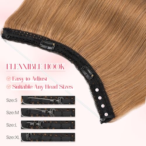 Rich Choices 100% Real Human Halo Hair Extensions for Women Remy Halo Extension Invisible Wire Hairpiece Clip in One Piece Hairpiece Upgrade Adds Weight 100g 20 Inch #6 Light Brown