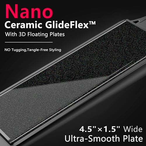Ceramic Flat Iron Hair Straightener with 3D Floating Plate,Hair Iron Straightener with 15 Temps for Thick Hair | Ergonomic Silicone Handle | LCD Display | Dual Voltage (1 1/2 in)