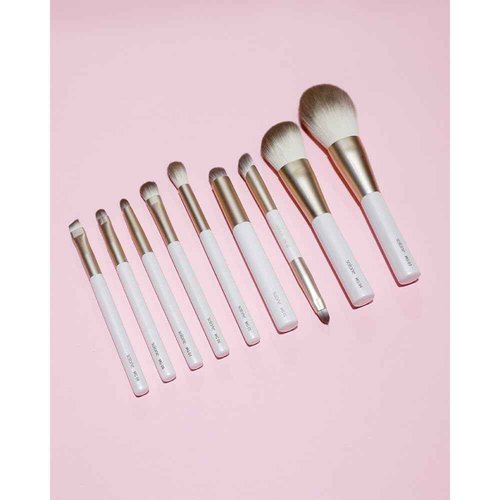 Solone Gorgeous Mini Makeup Brush Set (9pcs) Travel-Sized Brushes with Synthetic Wood Handles - Powder, Contour, Blush, Eyeshadow, Blending, Pencil, Detailed, and Accent Brushes; Vegan & Cruelty Free
