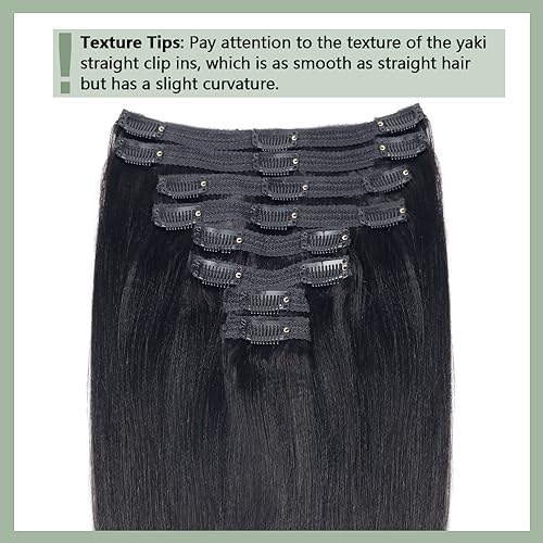 Yaki Straight Clip in Hair Extensions for Black Women Thick Light Yaki Straight Clip ins 100% Real Soft Human Hair 8Pcs Per Set with 18Clips Double Lace Weft,120Gram Natural Black (26Inch, #1B)