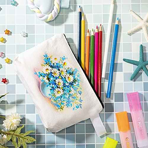 12 Pack Blank Canvas Makeup Bags Bulk DIY Craft Zipper Pencil Pouch Bag Multipurpose Cosmetic Toiletry Pouch Organizer Case for Travel Storage Sublimation, 7.5 x 5.1 x 1.8 Inch