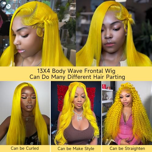 Lace Front Wig - Human Hair, Body Wave, 24 Inch, 13x4 HD Lace Frontal, Pre Plucked, 200% Density, Yellow
