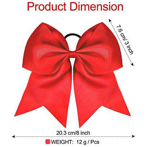 2 Packs Jumbo Cheerleading Bow 8 Inch Large Cheer Hair Bows with Ponytail Holder for Teen Girls Softball Outfit Uniform(Red)