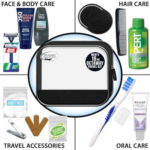 Convenience Kits International Men¡¯s Super Deluxe, 16-Piece Kit with Travel Size TSA Compliant Essentials in Reusable Zippered Toiletry Bag