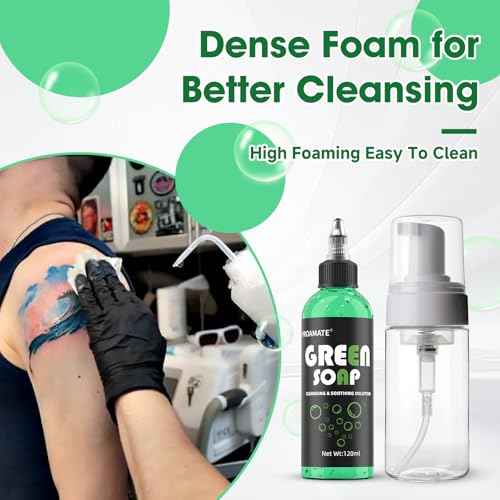 Green Tattoo Soap 4OZ with Foaming Bottle 120ml, Tattoo Soap Tattoo Supplies for Tattoos Piercings, Clean Skin Equipment
