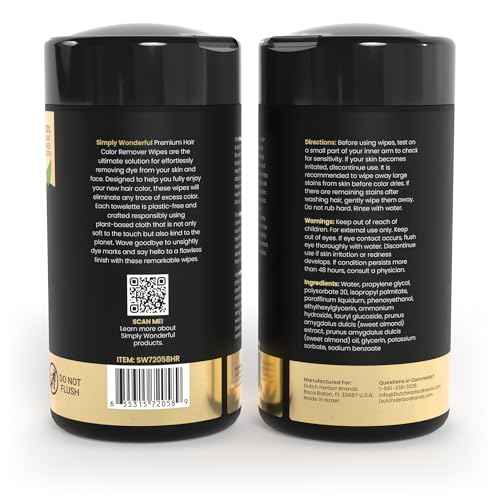 Simply Wonderful Hair Color Remover Wipes for Face & Skin - 100 Count Plant-Based Cloth Towlettes, Non-Irritating Almond Oil Infused for Skin Protection