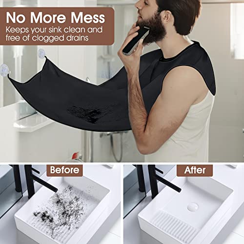 Beard Bib Apron, Stocking Stuffers Christmas White Elephant Gifts for Men Adults Dad Husband, Beard Hair Catcher for Sink, Non-Stick Beard Cape with 3 Suction Cups, Grooming Accessories(Black)