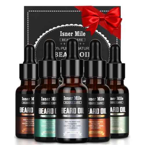 ISNER MILE Beard Oil Kit for Men Conditioner: Cedarwood Sandalwood Sage Orange Unscented, Mustaches Soften Moisturizing, Valentines Gifts for Him Husband, Fathers Birthday Gifts for Dad Men Boyfriend