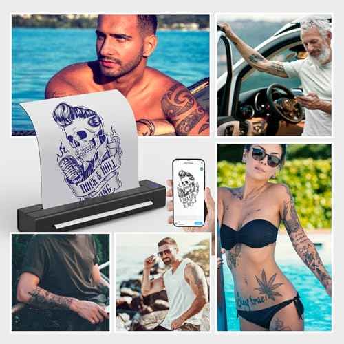 LifeBasis Wireless Tattoo Stencil Printer for Transfer Paper ? Portable Thermal Tattoo Printer Rechargeable, Fast A4 Printing, Compatible with iOS/Android/Windows, 30 Sheets & 300 Designs Included