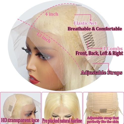 613 Lace Front Wig Human Hair 30 Inch 13x4 Blonde Wigs Human Hair Pre Plucked Body Wave Blonde Lace Front Wigs Human Hair 180% Density 613 HD Glueless Lace Frontal Wig Human Hair for Women