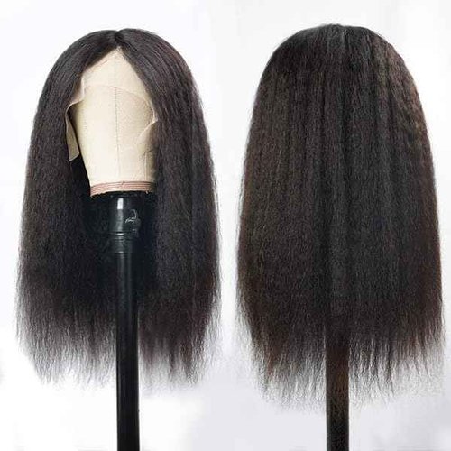 veravicky Kinky Straight Wig 16 Inch 180% Density Yaki Straight Human Hair Wig With Pre-Plucked Hairline & Adjustable Straps,Natural Black 13x4 Lace Front Wigs Human Hair For Black Women