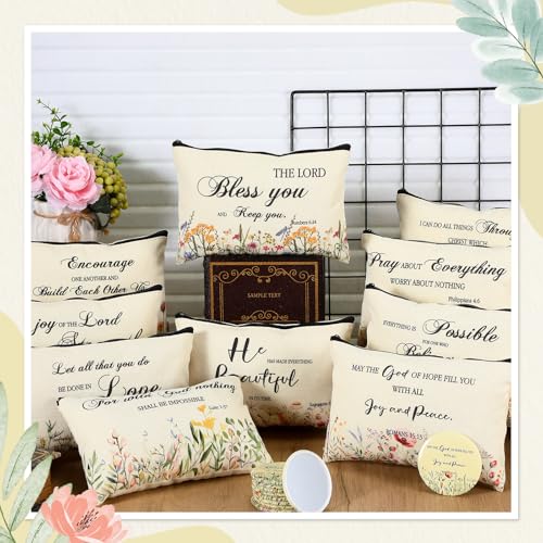 Abbylike 40 Pcs Christian Gift for Women Include 20 Bible Verse Makeup Bags 20 Christian Compact Mirrors Inspirational Religious Scripture Gift for Mom Sister Birthday Christmas(Elegant Style)