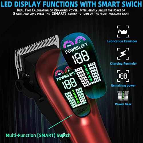 Hair Clippers for Men Professional Clippers for Men Cordless&Corded Barber Clippers for Hair Cutting & Grooming. Rechargeable Hair Trimmer Kit for Household (Red)