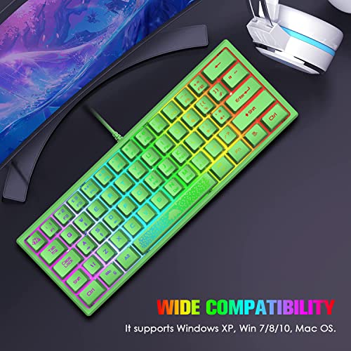 60% Gaming Keyboard and Mouse Combo Samll Mini RGB Backlight Mechanical Feeling and Mechanical RGB 6400 DPI Honeycomb Optical Mouse,Gaming Mouse pad for Gamers and Typists (Green)